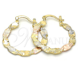 Gold Filled Hoop Earrings — Medium Hoop Twist Design Diamond Cutting Tricolor 02. — main product view — SKU 116762 | Oro Laminado aretes de aro — Medium Hoop Twist diseño Diamond Cutting Tricolor 02. — SKU 116762