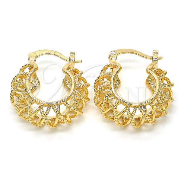 Oro Laminado Small Hoop, Gold Filled Style Twist Design, Polished, Golden Finish, 02.170.0193.20