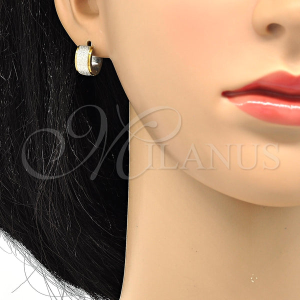 Stainless Steel Hoop Earrings — Huggie Hoop Matte Two Tone 02. — alternate product view — SKU 116796 | Acero Inoxidable aretes de aro — Huggie Hoop Matte Two Tone 02. — SKU 116796
