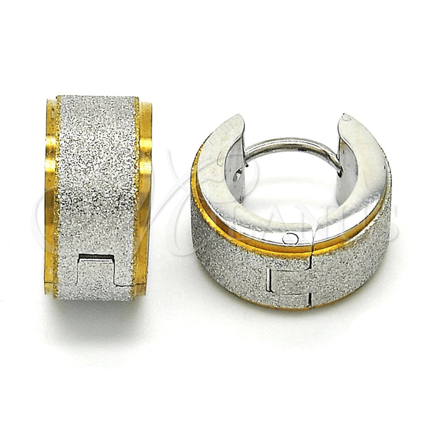 Stainless Steel Hoop Earrings — Huggie Hoop Matte Two Tone 02. — main product view — SKU 116796 | Acero Inoxidable aretes de aro — Huggie Hoop Matte Two Tone 02. — SKU 116796