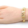 Oro Laminado Fancy Bracelet, Gold Filled Style Leaf Design, Diamond Cutting Finish, Golden Finish, 03.93.0002.07 (08 MM Thickness, 7 Inches Length)