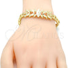 Oro Laminado Fancy Bracelet, Gold Filled Style Leaf Design, Diamond Cutting Finish, Golden Finish, 03.93.0002.07 (08 MM Thickness, 7 Inches Length)