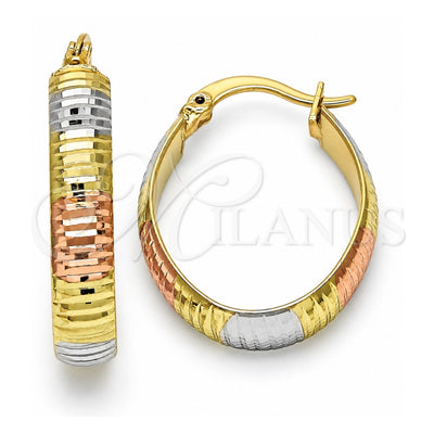 Oro Laminado Small Hoop, Gold Filled Style Diamond Cutting Finish, Tricolor, 02.102.0039.20