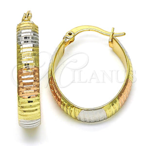 Gold Filled Hoop Earrings — Small Hoop Diamond Cutting Tricolor 02. — main product view — SKU 116862 | Oro Laminado aretes de aro — Small Hoop Diamond Cutting Tricolor 02. — SKU 116862