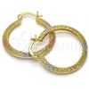 Oro Laminado Medium Hoop, Gold Filled Style Greek Key Design, Polished, Tricolor, 02.102.0040.30