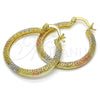 Oro Laminado Medium Hoop, Gold Filled Style Greek Key Design, Polished, Tricolor, 02.102.0040.30