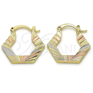 Gold Filled Hoop Earrings — Small Hoop Diamond Cutting Tricolor 02. — main product view — SKU 116865 | Oro Laminado aretes de aro — Small Hoop Diamond Cutting Tricolor 02. — SKU 116865