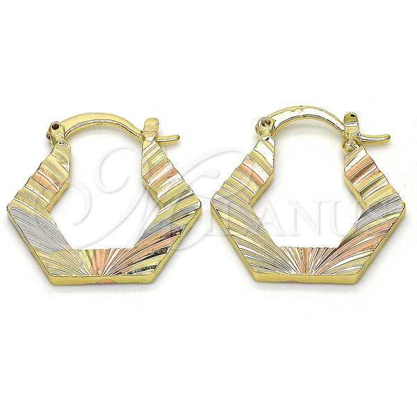 Gold Filled Hoop Earrings — Small Hoop Diamond Cutting Tricolor 02. — main product view — SKU 116865 | Oro Laminado aretes de aro — Small Hoop Diamond Cutting Tricolor 02. — SKU 116865