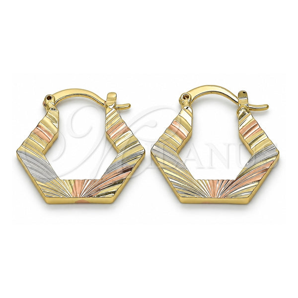 Oro Laminado Small Hoop, Gold Filled Style Diamond Cutting Finish, Tricolor, 02.102.0042.25