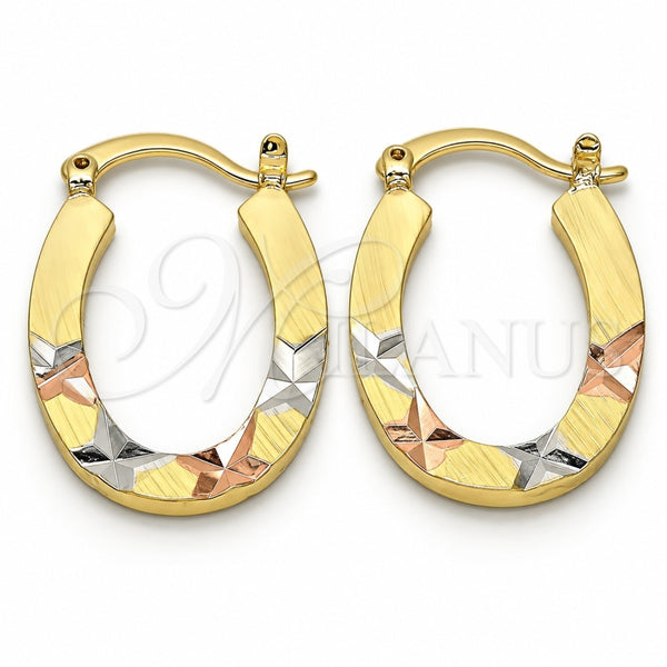 Oro Laminado Small Hoop, Gold Filled Style Diamond Cutting Finish, Tricolor, 02.102.0045.20