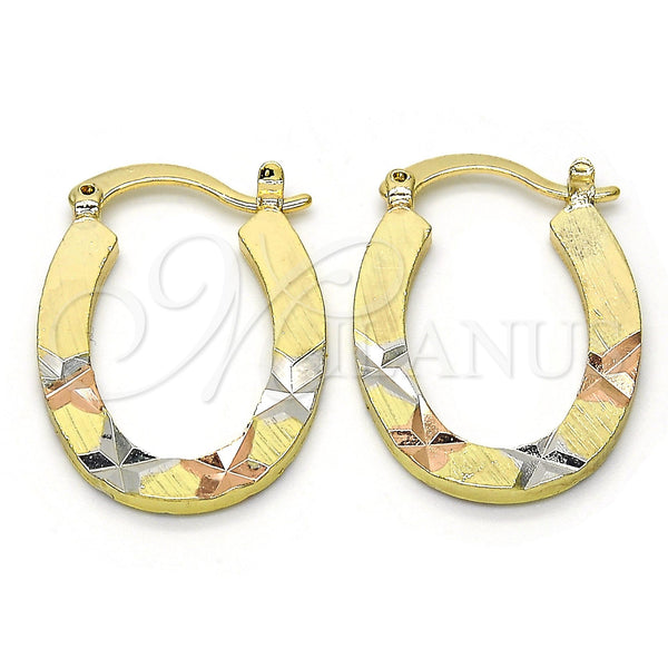 Gold Filled Hoop Earrings — Small Hoop Diamond Cutting Tricolor 02. — main product view — SKU 116868 | Oro Laminado aretes de aro — Small Hoop Diamond Cutting Tricolor 02. — SKU 116868