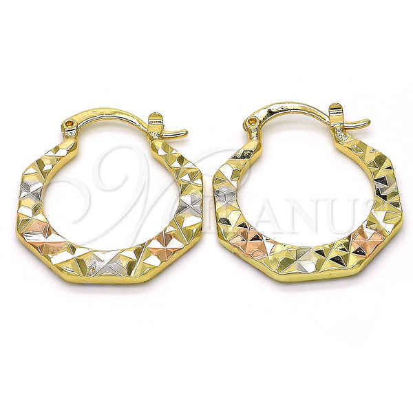 Gold Filled Hoop Earrings — Small Hoop Diamond Cutting Tricolor 02. — main product view — SKU 116869 | Oro Laminado aretes de aro — Small Hoop Diamond Cutting Tricolor 02. — SKU 116869