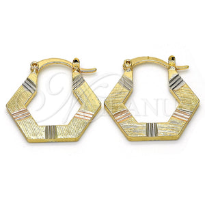 Gold Filled Hoop Earrings — Small Hoop Diamond Cutting Tricolor 02. — main product view — SKU 116871 | Oro Laminado aretes de aro — Small Hoop Diamond Cutting Tricolor 02. — SKU 116871