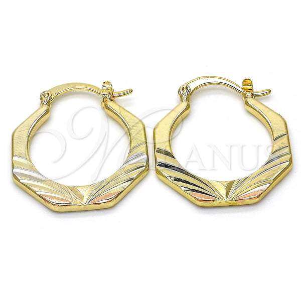 Gold Filled Hoop Earrings — Small Hoop Diamond Cutting Tricolor 02. — main product view — SKU 116872 | Oro Laminado aretes de aro — Small Hoop Diamond Cutting Tricolor 02. — SKU 116872