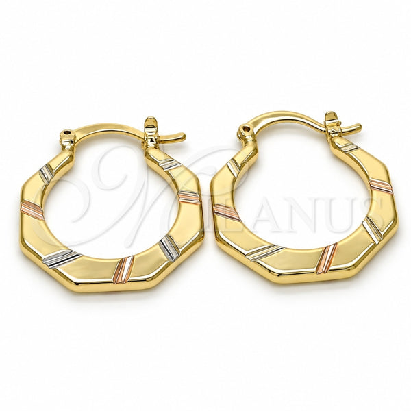Oro Laminado Small Hoop, Gold Filled Style Diamond Cutting Finish, Tricolor, 02.102.0050.25