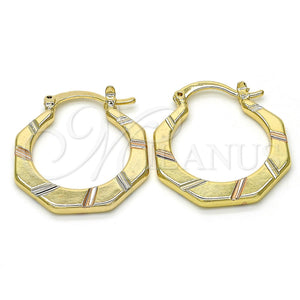 Gold Filled Hoop Earrings — Small Hoop Diamond Cutting Tricolor 02. — main product view — SKU 116873 | Oro Laminado aretes de aro — Small Hoop Diamond Cutting Tricolor 02. — SKU 116873