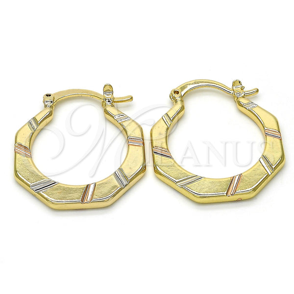 Gold Filled Hoop Earrings — Small Hoop Diamond Cutting Tricolor 02. — main product view — SKU 116873 | Oro Laminado aretes de aro — Small Hoop Diamond Cutting Tricolor 02. — SKU 116873
