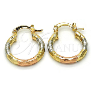 Gold Filled Hoop Earrings — Small Hoop Diamond Cutting Tricolor 02. — main product view — SKU 116874 | Oro Laminado aretes de aro — Small Hoop Diamond Cutting Tricolor 02. — SKU 116874