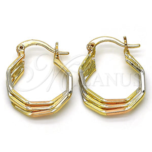 Gold Filled Hoop Earrings — Small Hoop Diamond Cutting Tricolor 02. — main product view — SKU 116875 | Oro Laminado aretes de aro — Small Hoop Diamond Cutting Tricolor 02. — SKU 116875