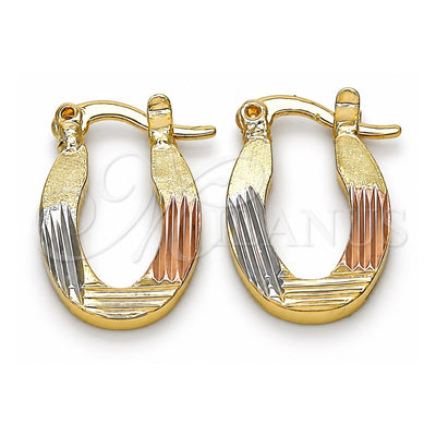 Oro Laminado Small Hoop, Gold Filled Style Diamond Cutting Finish, Tricolor, 02.102.0053.15