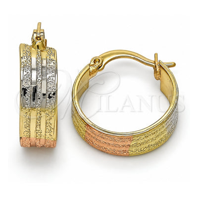 Oro Laminado Small Hoop, Gold Filled Style Matte Finish, Tricolor, 02.102.0054.20