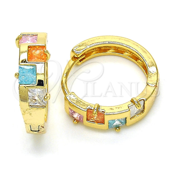 Gold Filled Hoop Earrings — Huggie Hoop with Multicolor Cubic Zirconia Polished 02. — main product view — SKU 116906 | Oro Laminado aretes de aro — Huggie Hoop with Multicolor Cubic Zirconia pulido 02. — SKU 116906