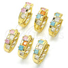 Oro Laminado Huggie Hoop, Gold Filled Style with Multicolor Cubic Zirconia, Polished, Golden Finish, 02.210.0071.15