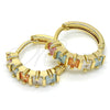 Oro Laminado Huggie Hoop, Gold Filled Style with Multicolor Cubic Zirconia, Polished, Golden Finish, 02.210.0073.15
