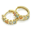 Oro Laminado Huggie Hoop, Gold Filled Style with Multicolor Cubic Zirconia, Polished, Golden Finish, 02.210.0073.15