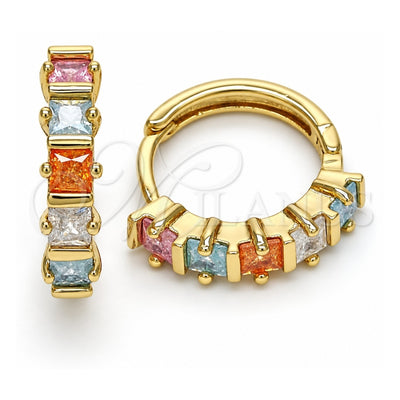 Oro Laminado Huggie Hoop, Gold Filled Style with Multicolor Cubic Zirconia, Polished, Golden Finish, 02.210.0073.15