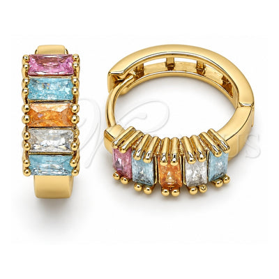 Oro Laminado Huggie Hoop, Gold Filled Style with Multicolor Cubic Zirconia, Polished, Golden Finish, 02.210.0075.15