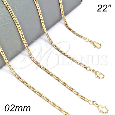 Oro Laminado Basic Necklace, Gold Filled Style Polished, Golden Finish, 04.213.0073.22 (02 MM Thickness, 22 Inches Length)