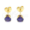 Oro Laminado Stud Earring, Gold Filled Style with Dark Violet Cubic Zirconia, Polished, Golden Finish, 5.128.044.2