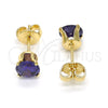 Oro Laminado Stud Earring, Gold Filled Style with Dark Violet Cubic Zirconia, Polished, Golden Finish, 5.128.044.2