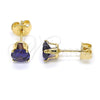Oro Laminado Stud Earring, Gold Filled Style with Dark Violet Cubic Zirconia, Polished, Golden Finish, 5.128.044.2