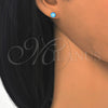 Oro Laminado Stud Earring, Gold Filled Style with Blue Topaz Cubic Zirconia, Polished, Golden Finish, 5.128.111