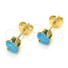 Oro Laminado Stud Earring, Gold Filled Style with Blue Topaz Cubic Zirconia, Polished, Golden Finish, 5.128.111