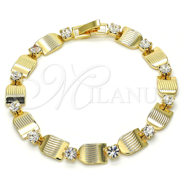 Oro Laminado Fancy Bracelet, Gold Filled Style with White Crystal, Polished, Golden Finish, 03.100.0036.1.07