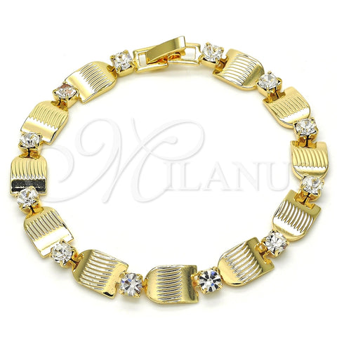 Oro Laminado Fancy Bracelet, Gold Filled Style with White Crystal, Polished, Golden Finish, 03.100.0036.1.07