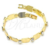 Oro Laminado Fancy Bracelet, Gold Filled Style with White Crystal, Polished, Golden Finish, 03.100.0036.1.07 (07 MM Thickness, 7 Inches Length)