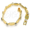 Oro Laminado Fancy Bracelet, Gold Filled Style with White Crystal, Polished, Golden Finish, 03.100.0036.1.07 (07 MM Thickness, 7 Inches Length)
