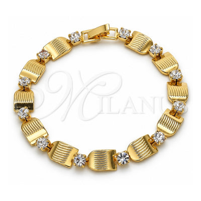 Oro Laminado Fancy Bracelet, Gold Filled Style with White Crystal, Polished, Golden Finish, 03.100.0036.1.07 (07 MM Thickness, 7 Inches Length)
