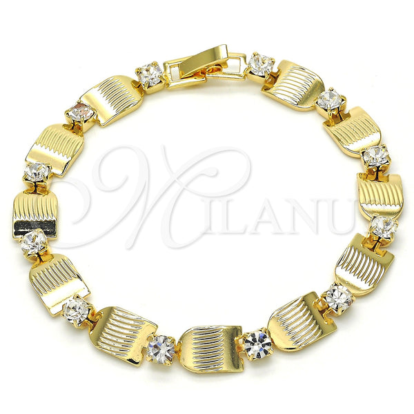 Oro Laminado Fancy Bracelet, Gold Filled Style with White Crystal, Polished, Golden Finish, 03.100.0036.1.07 (07 MM Thickness, 7 Inches Length)