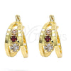 Oro Laminado Small Hoop, Gold Filled Style with Garnet and White Crystal, Polished, Golden Finish, 02.100.0064.15