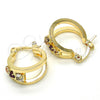 Oro Laminado Small Hoop, Gold Filled Style with Garnet and White Crystal, Polished, Golden Finish, 02.100.0064.15