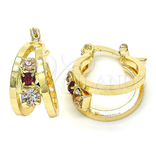 Gold Filled Hoop Earrings — Small Hoop with Garnet and White Crystal Polished — main product view — SKU 116994 | Oro Laminado aretes de aro — Small Hoop with Garnet and cristal blanco pulido — SKU 116994