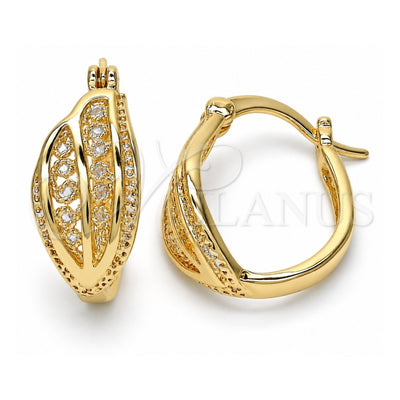 Oro Laminado Small Hoop, Gold Filled Style Leaf Design, Polished, Golden Finish, 02.100.0066.15