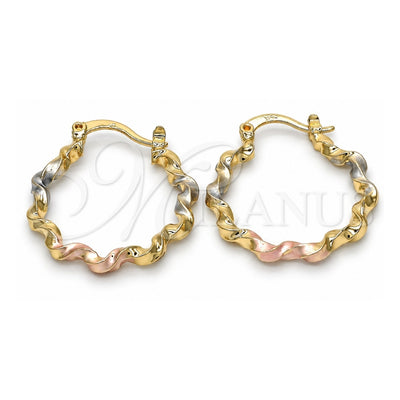 Oro Laminado Small Hoop, Gold Filled Style Diamond Cutting Finish, Tricolor, 02.170.0196.25