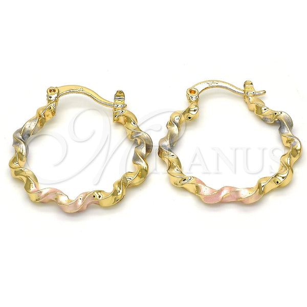 Gold Filled Hoop Earrings — Small Hoop Diamond Cutting Tricolor 02. — main product view — SKU 117009 | Oro Laminado aretes de aro — Small Hoop Diamond Cutting Tricolor 02. — SKU 117009