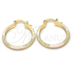Gold Filled Hoop Earrings — Small Hoop Diamond Cutting Tricolor 02. — main product view — SKU 117010 | Oro Laminado aretes de aro — Small Hoop Diamond Cutting Tricolor 02. — SKU 117010